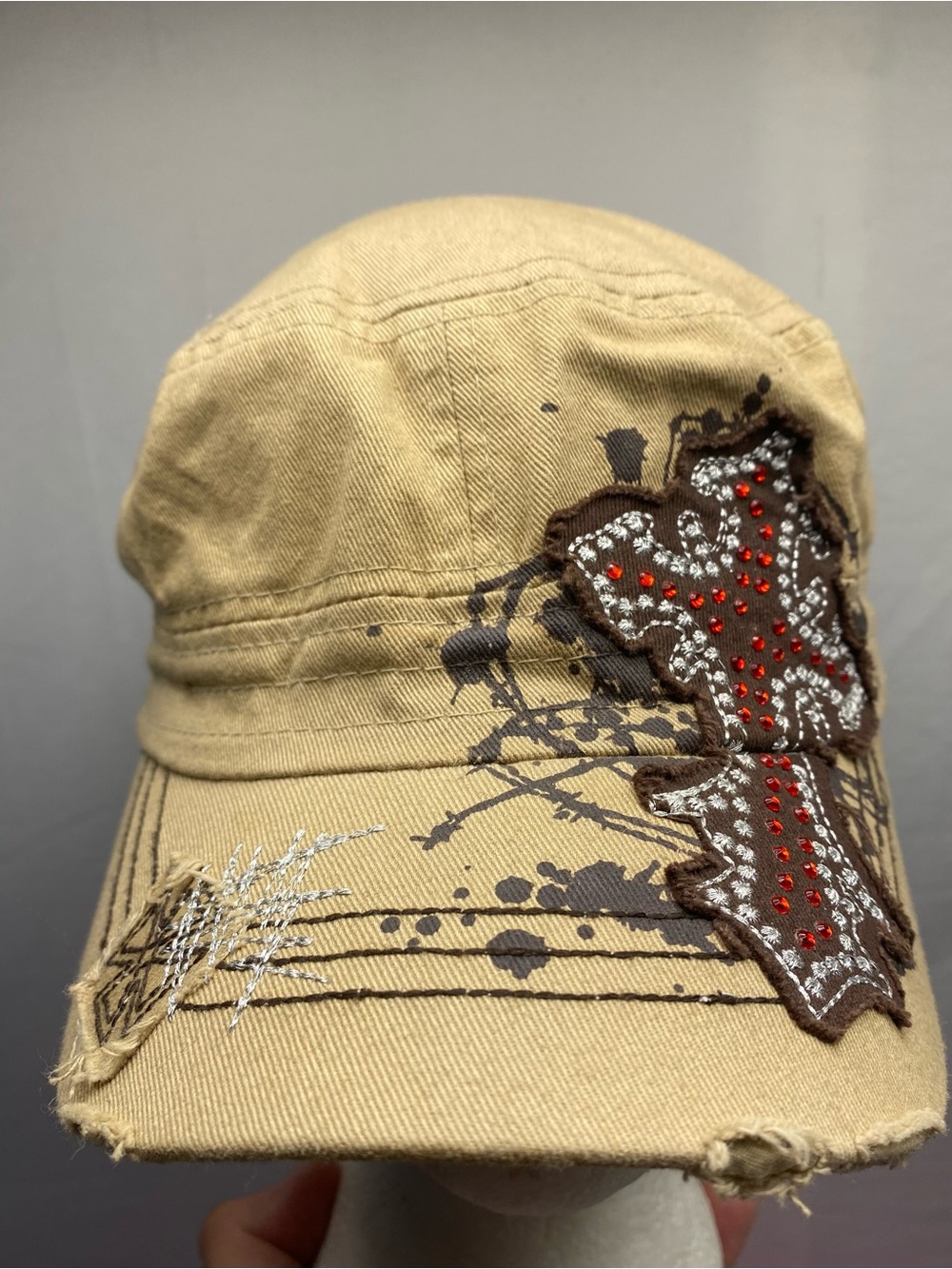Women’s Leader “original Vintage” Cadet Hat Cap Distressed With Cross 100% Cotto